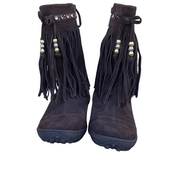 Girls Leather Michael Michael Kors Accents US 4 Brown Ankle Boots Side Boho Fall - Picture 3 of 12